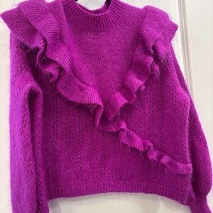 Sezane Fuschia Mohair Ruffle Sweater